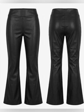 White House Black Market Black Faux Leather Flare Pants